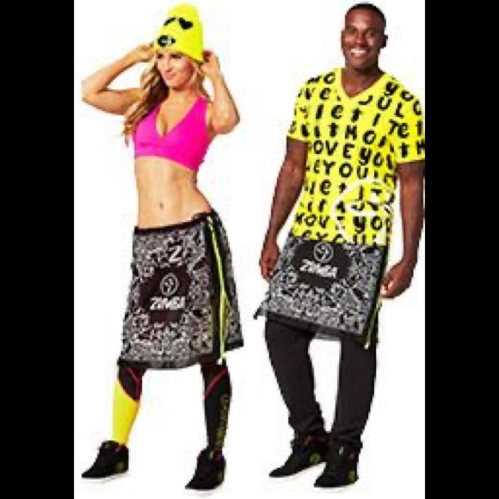 NWT Rare Black Zumba Bandana Zip Skirt One-Size